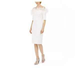 Calvin Klein Off The Shoulder Ostrich Feather Dress